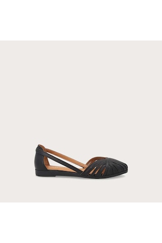 Nero Black Sandalet Kadın 03m4 Frau Leather Caged Ballet Flats Wıth Thın Straps siyah