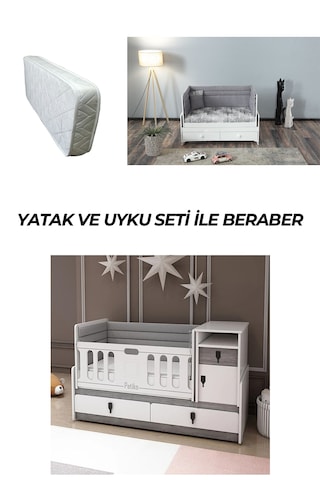 Patiko R131 Berlin Büyüyen Beşik Yatak Ve Uyku Seti İle Birlikte Gri