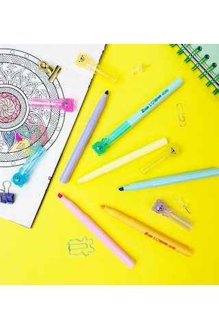 Ayıcık Figürlü 6'lı Fosforlu Kalem Seti Çok Renkli