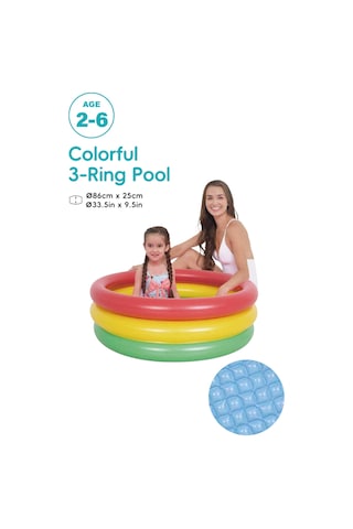 Marevia 3 Halka 3 Renk Şişme Zemin Çocuk Havuzu 86x25cm-51350 Çok Renkli