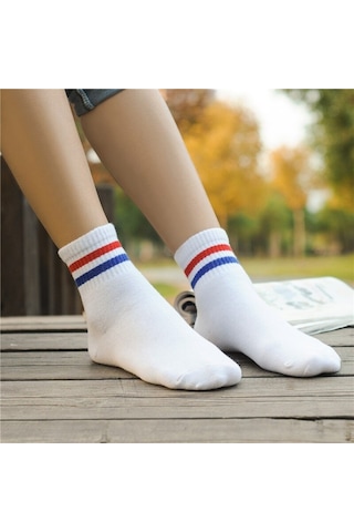 Bgk 6'lı Unisex Çemberli Kolej Desen Çorap Beyaz