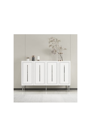 Sahra 120 Cm Konsol, Tv Ünitesi, Çok Amaçlı Dolap Beyaz-altın Beyaz-gümüş