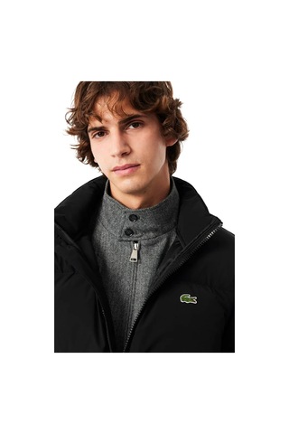 Lacoste Relaxed Fit Down Fill Mens Jacket Gizlenebilir Kapüşonlu Rahat Kesim Suya Dayanıklı Erkek Kaz Tüyü Mont Siyah Siyah