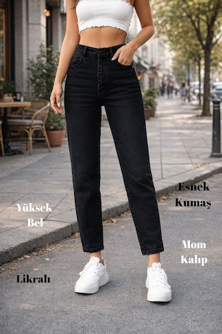 Cedy Denim Kadın Yüksek Bel Soho Boyfriend Jean C599 Siyah