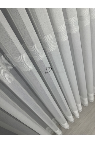 Tül Perde Bantlı Şerit Anotella Desen Lüx Armür 3 Farklı Renk Seçeneği Ekru-gümüş Şerit Çok Renkli