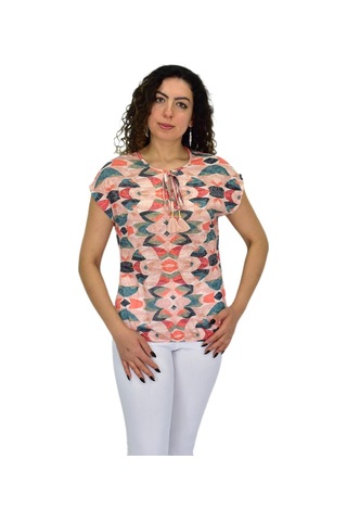 Kadın Kısa Kol Baskılı Bluz Bgl-st04693 Turuncu
