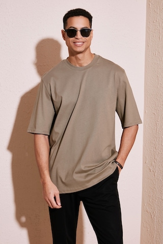 Buratti Pamuklu Oversize Bisiklet Yaka Basic Erkek T Shirt 5902365 Vizon