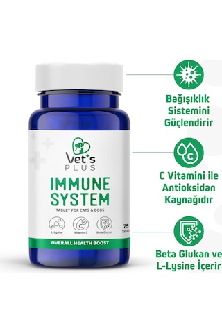 Vet's Plus Immune System Kedi ve Köpekler İçin Tablet 75'li
