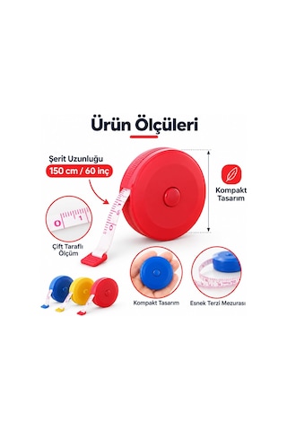 Lexroo Otomatik Mezura 150 Cm / 60 İnç, Çift Taraflı Esnek Şerit Metre - Asorti Renk Diğer