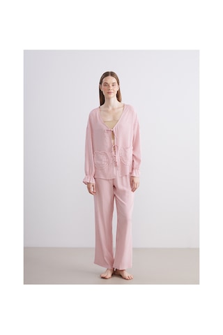 Lcw Young Pembe V Yaka Çizgili Kadın Pijama Takımı