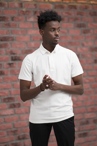 Regular Fit Likralı Kendinden Çizgili Polo Yaka T-shirt Beyaz