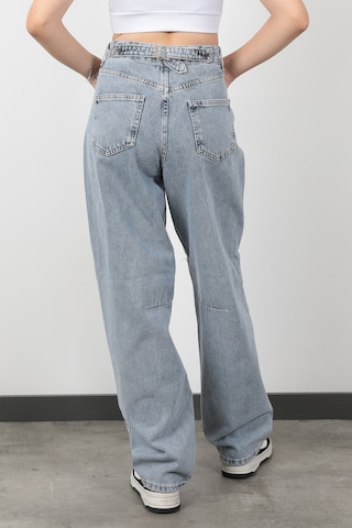 Giysa Arkası Kemer Detaylı Baggy Jean Kar Yıkama