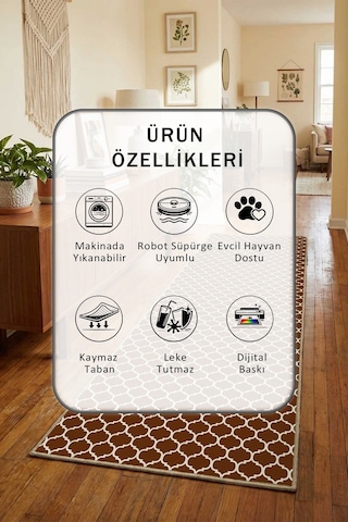 Kupa Kahve Krem Yıkanabilir Yolluk