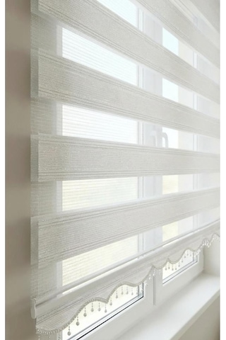Pliseli Zebra Stor Perde Gümüş Simli Boncuklu Pls V01 Beyaz - Gümüş