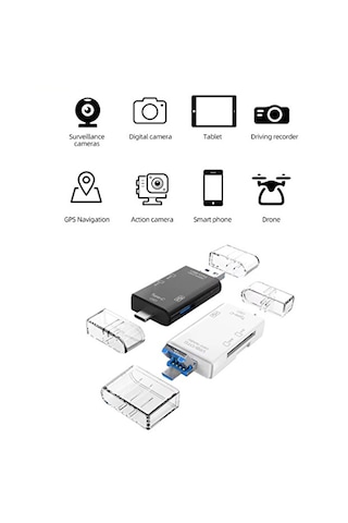 Type C, Micro Usb, Usb, Otg 6 İn 1 Kart Okuyucu Adaptör Usb Otg Hub Type C Çoklu, Card Reader