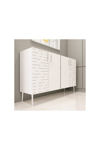 Salkım 120 Cm Konsol, Tv Ünitesi, Çok Amaçlı Dolap Beyaz-gümüş Beyaz-gümüş