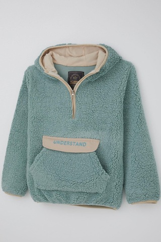 Reycan Erkek Çocuk Peluş Sweatshirt Kapüşonlu Kanguru Cepli 5-8 Yaş, Su Yeşili Su Yeşili