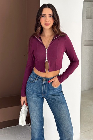 Noa & Noa Kadın Çift Fermuarlı Ribanalı Bluz Burgundy Star bordo