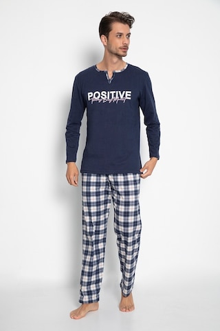 Vıshenka Erkek %100 Pamuk Lacivert Renk Ekose Baskılı Pijama Takı Lacivert