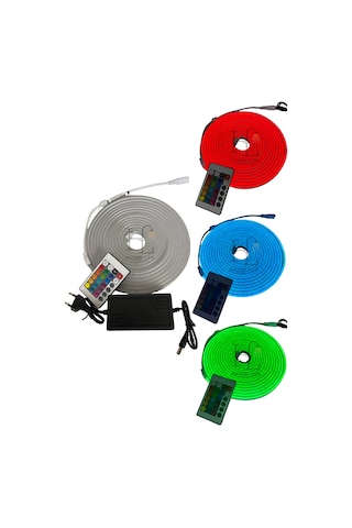 220 Volt Rgb Esnek Neon Şerit Led Set Kumandalı Ip65 Dış Mekan 5 Metre