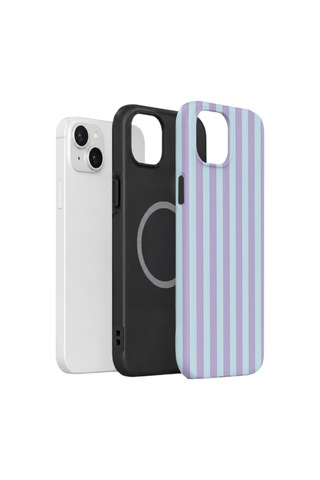 Apple iPhone Uyumlu 15 Vorian Çift Katmanlı Magsafe Kılıf Lilac Riviera Stripe