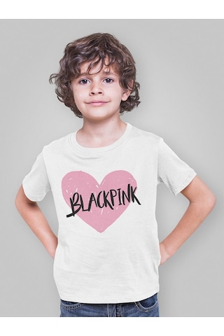Sevbano Blackpink Kalp Temalı Baskılı Unisex Müzik Grubu Çocuk Tişört 1- Beyaz
