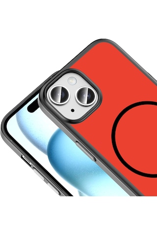 Maks Technology iPhone Uyumlu 15 Kılıf M-safe Şarj Özellikli Mkst Lora Pc Kapak - Kırmızı-gri Kırmızı - Gri