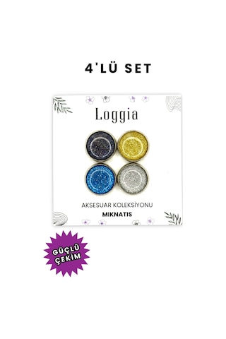 Eşarp Ve Şal Mıknatısı Simli 4lü Set - Başörtü Tutucu Kadın Tesettür Aksesuar Mıknatıs Karışık