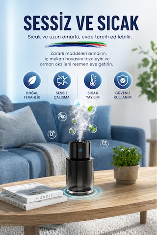 Araç İçi Hava Nemlendirici Ve Koku Difüzörü Usb Şarjlı Sessiz Çalışma 140 Ml Siyah