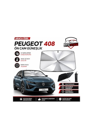 Peugeot 408 Şemsiye Tip Ön Cam Güneşliği Katlanabilir Uv Korumalı Araç Cam Güneşlik