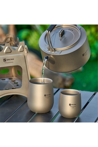 Yunboo 120ml Titanyum Çift Katlı Bardak - Tahta Yok Taşınabilir Kamp Çay/çokohne Bardağı Ofis Kullanıma Uygun Gümüş