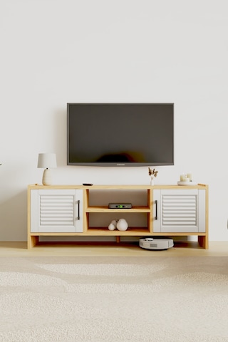Molde Retro Tv Sehpası Mdf Membran Kapaklı Raflı Tv Ünitesi Televizyon Sehpası Atlantik Çam - Beyaz