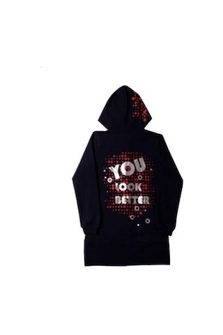 Toontoy Kız Çocuk Kapşonlu Hırka You Luck Better Varak Baskılı Siyah