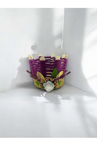 Hasır Takı Organizer El Yapımı Sepet Makyaj Kutusu Komodin Üstü Banyo Sepeti Mor