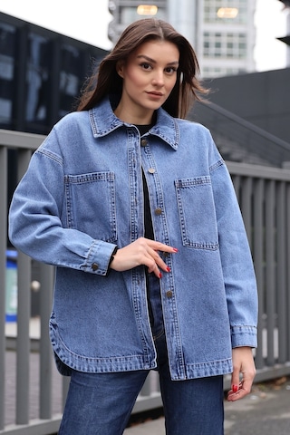 Bigdart 0694 Çift Cepli Oversize Denim Ceket - Lacivert 001