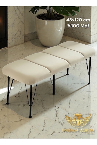 By Hakan Aşkın Metal Ayaklı 44x120 Cm %100 Mdf Krem Babyface Puf & Bench Tekli 7 -8 Cm Sünger Extralı Krem Renk