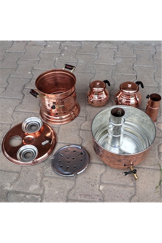 Çift Demlikli Bakır Semaver 10 L