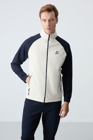 Tommy Life Bej Lacivert Dik Yaka Çift Renk Rahat Form Klasik Paça Erkek Eşofman Takımı - 85113 Bej