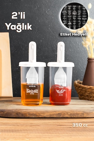 Porsima 0520 2'li Etiketli Silikon Fırçalı Yağlık Sosluk Beyaz