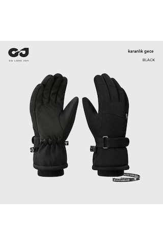 Çocuklar Kayak Eldivenleri Kız Erkek Su Geçirmez Rüzgar Dayanıklı Kalın Bebek Kar Eldivenleri Oynar Siyah