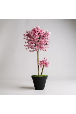 Luxdecor Yapay Sakura Ağacı - Pembe Bahar Esintisi 110 Cm Siyah Plastik Saksı Pembe