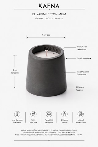 Kafna Lavanta Kokulu Dekoratif Beton Mum - %100 Soya Wax Siyah Antasit