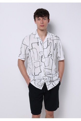Colin's Colins Regular Fit Shirt Neck Baskılı Erkek Siyah Kısa Kol Gömlek Cl1074225 Q1.v2 Bpt Black Prınted