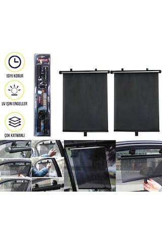 Carub Oto Güneşlik Araç Yan Perde Makaralı Otomatik Araba Güneşliği 2li 40x45cm Siyah Br4955702 2 Adetli Set