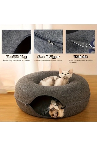 Honeybeeshop Siyah Interaktif Keçe Tüneli Donut Kedi Yatağı Küçük Orta Boy Kediler Fretler Tavşanlar İçin Yumuşak Kanvas Oyun Eğitim Oyuncak Gri Çoklu Renkler