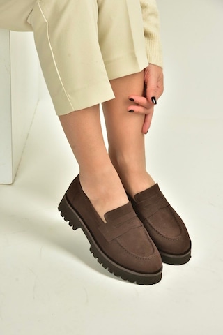 Fox Shoes V944086101 Kahverengi Hakiki Deri Nubuk Kalın Tabanlı Makosen Ayakkabı Kahverengi
