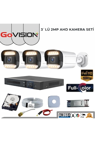 3 Kameralı 2mp 1080p,fullhd,warmled,fullcolor,su Geçirmez, 3'lü Ahd Bullet Kamera Seti