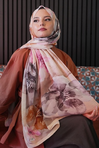 Afvente Manolya Çiçek Desen Sarı Soft Pamuk Şal Çok Renkli