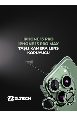 İphone 13pro/13promax Uyumlu Taşlı Kamera Lens Koruyucu Yeşil