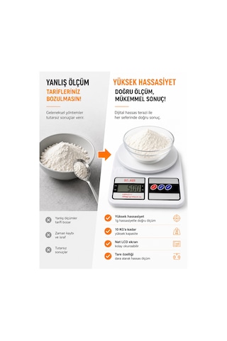 10 Kg 1 Gr Hassasiyetli Dijital Mutfak Terazisi Lcd Ekranlı Elektronik Hassas Tartı Sf-400 Beyaz